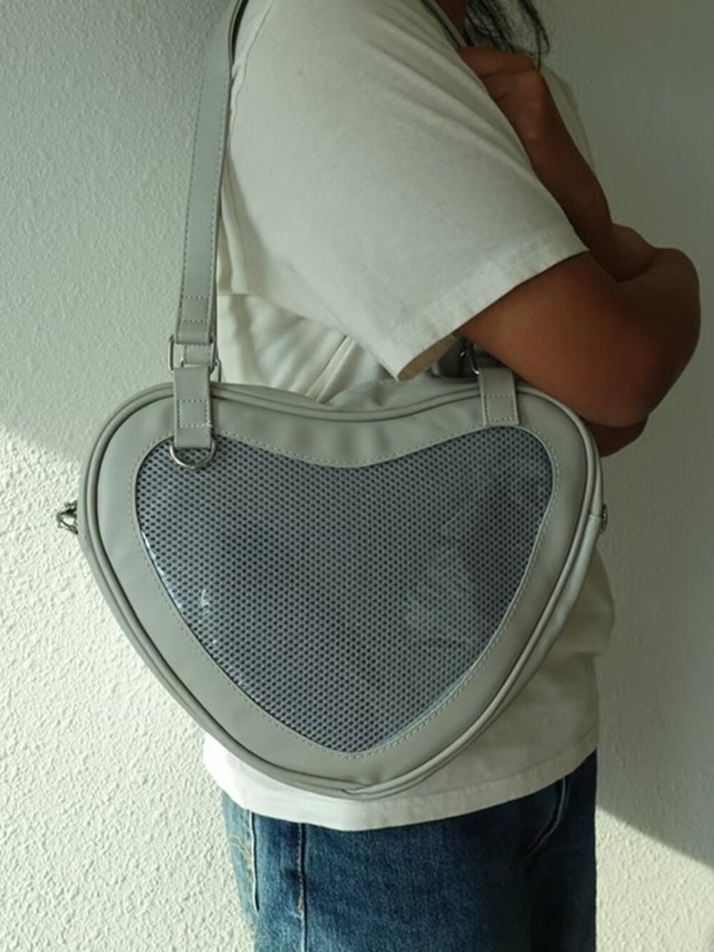 Grey Heart Shaped Ita Bag, Crossbody Ita Bag, Anime Cosplay Shoulder Bag
